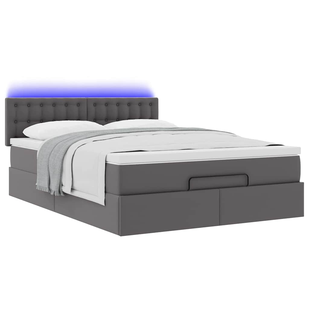 vidaXL Ottoman-Bett mit Matratzen & LEDs Grau 140x200 cm Kunstleder