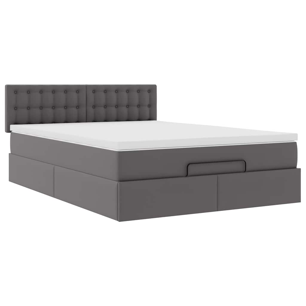 vidaXL Ottoman-Bett mit Matratzen & LEDs Grau 140x200 cm Kunstleder