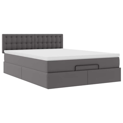 vidaXL Ottoman-Bett mit Matratzen & LEDs Grau 140x200 cm Kunstleder