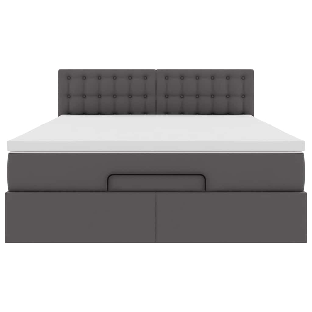 vidaXL Ottoman-Bett mit Matratzen & LEDs Grau 140x200 cm Kunstleder