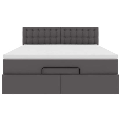 vidaXL Ottoman-Bett mit Matratzen & LEDs Grau 140x200 cm Kunstleder