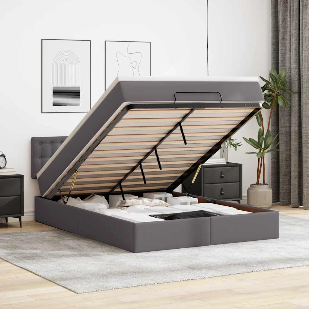 vidaXL Ottoman-Bett mit Matratzen & LEDs Grau 140x200 cm Kunstleder