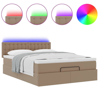 vidaXL Ottoman-Bett mit Matratzen & LEDs Cappuccino-Braun 140x200cm