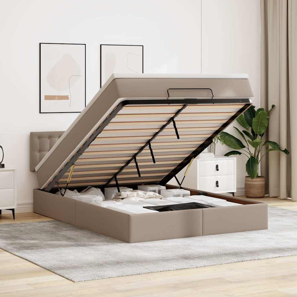 vidaXL Ottoman-Bett mit Matratzen & LEDs Cappuccino-Braun 140x200cm