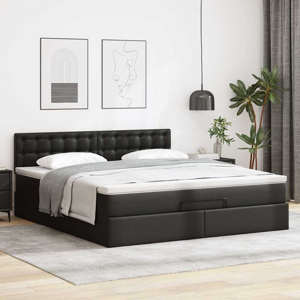 vidaXL Ottoman-Bett mit Matratzen & LEDs Schwarz 160x200 cm Kunstleder