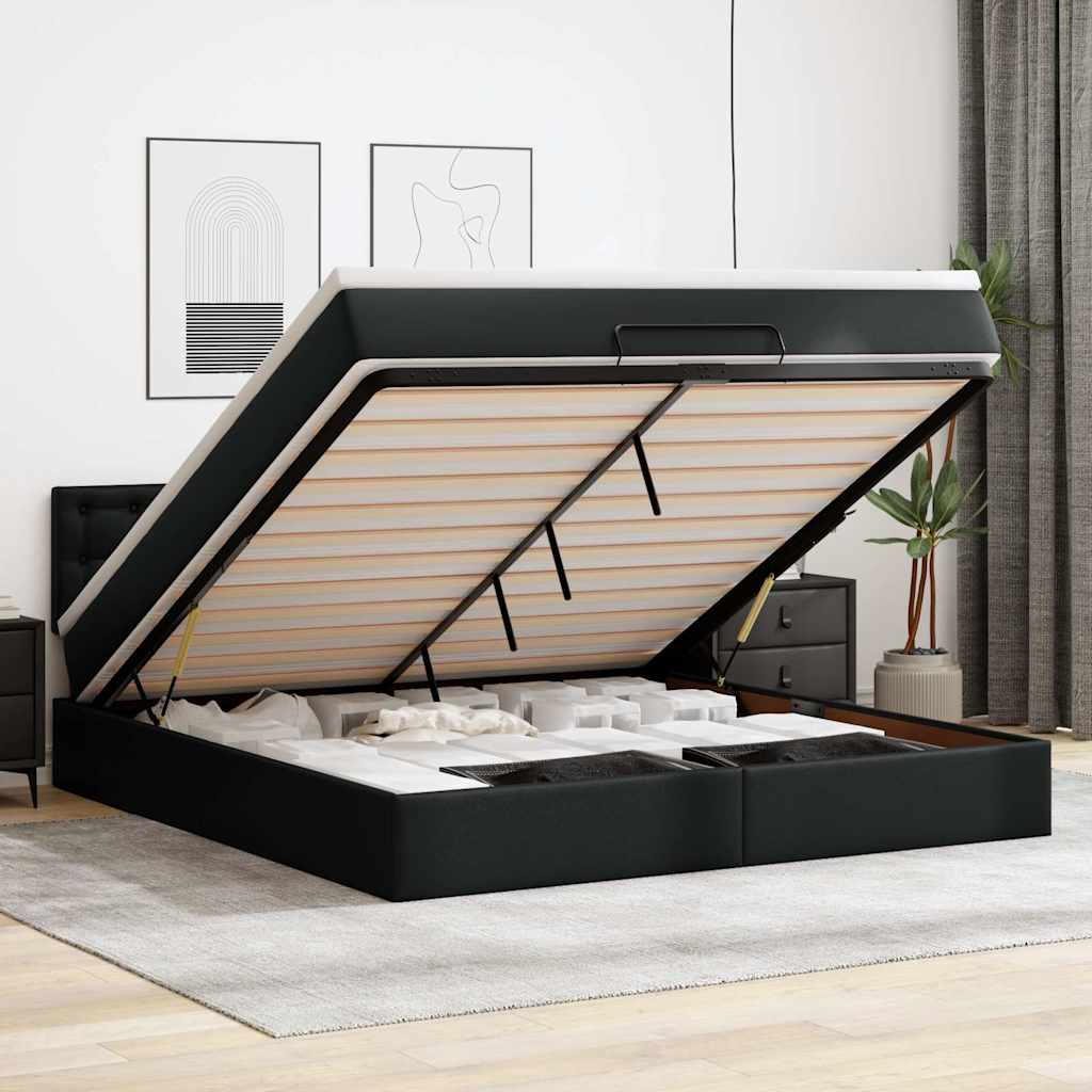 vidaXL Ottoman-Bett mit Matratzen & LEDs Schwarz 160x200 cm Kunstleder