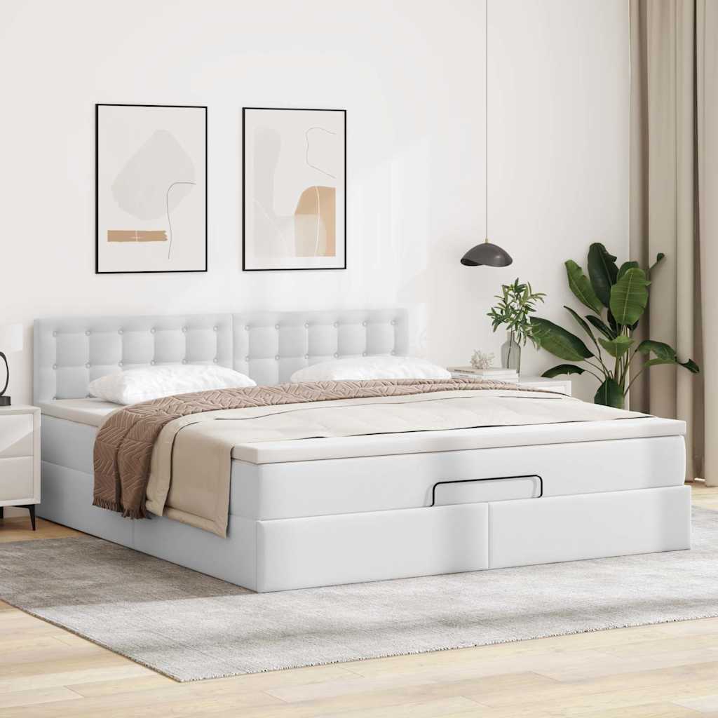 vidaXL Ottoman-Bett mit Matratzen & LEDs Reinweiß 160x200cm Kunstleder