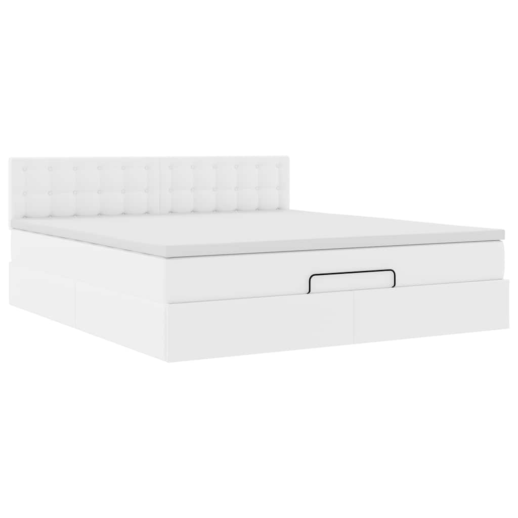 vidaXL Ottoman-Bett mit Matratzen & LEDs Reinweiß 160x200cm Kunstleder