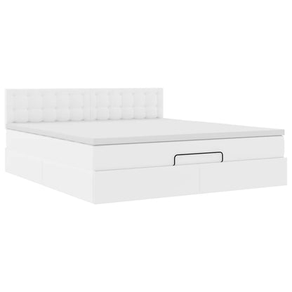 vidaXL Ottoman-Bett mit Matratzen & LEDs Reinweiß 160x200cm Kunstleder