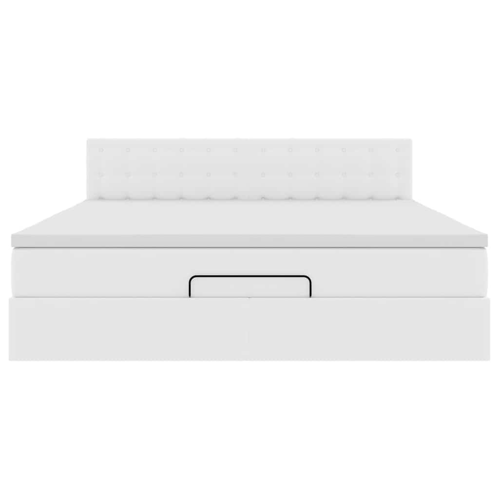 vidaXL Ottoman-Bett mit Matratzen & LEDs Reinweiß 160x200cm Kunstleder