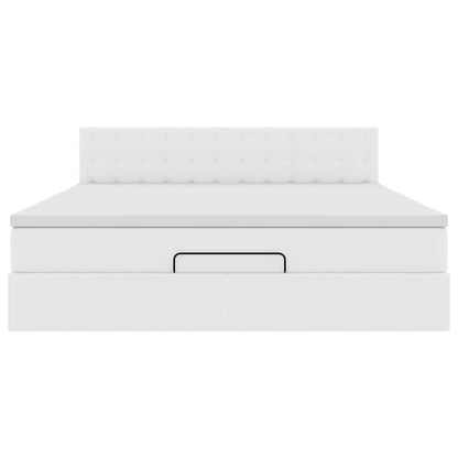 vidaXL Ottoman-Bett mit Matratzen & LEDs Reinweiß 160x200cm Kunstleder
