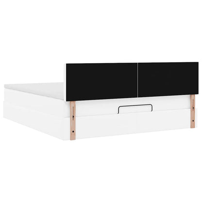 vidaXL Ottoman-Bett mit Matratzen & LEDs Reinweiß 160x200cm Kunstleder