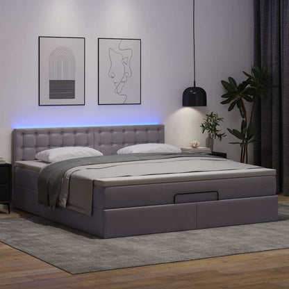 vidaXL Ottoman-Bett mit Matratzen & LEDs Grau 160x200 cm Kunstleder