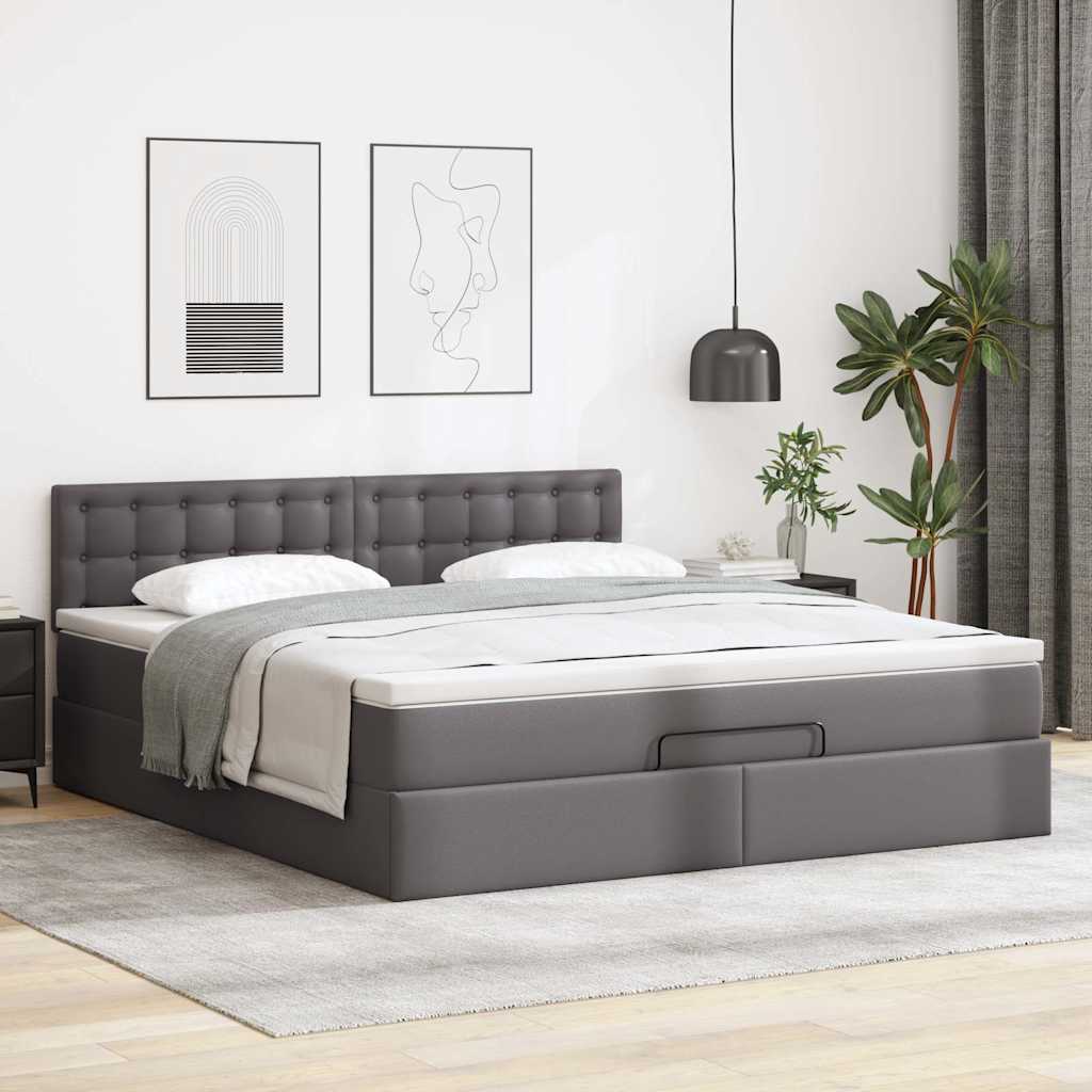 vidaXL Ottoman-Bett mit Matratzen & LEDs Grau 160x200 cm Kunstleder