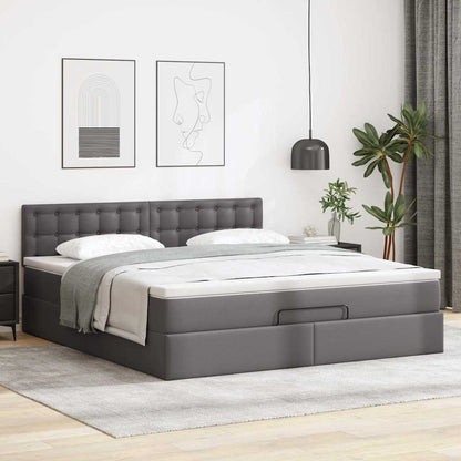 vidaXL Ottoman-Bett mit Matratzen & LEDs Grau 160x200 cm Kunstleder