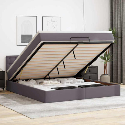 vidaXL Ottoman-Bett mit Matratzen & LEDs Grau 160x200 cm Kunstleder