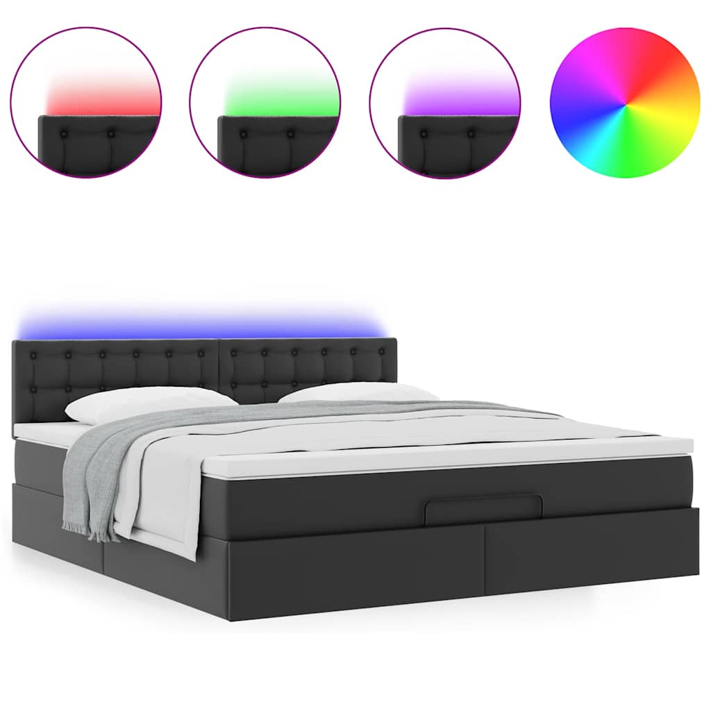 vidaXL Ottoman-Bett mit Matratzen & LEDs Schwarz 180x200 cm Kunstleder