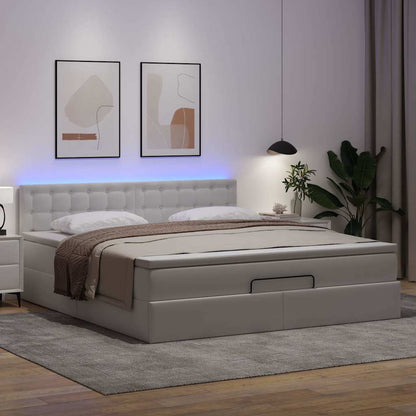 vidaXL Ottoman-Bett mit Matratzen & LEDs Reinweiß 180x200cm Kunstleder