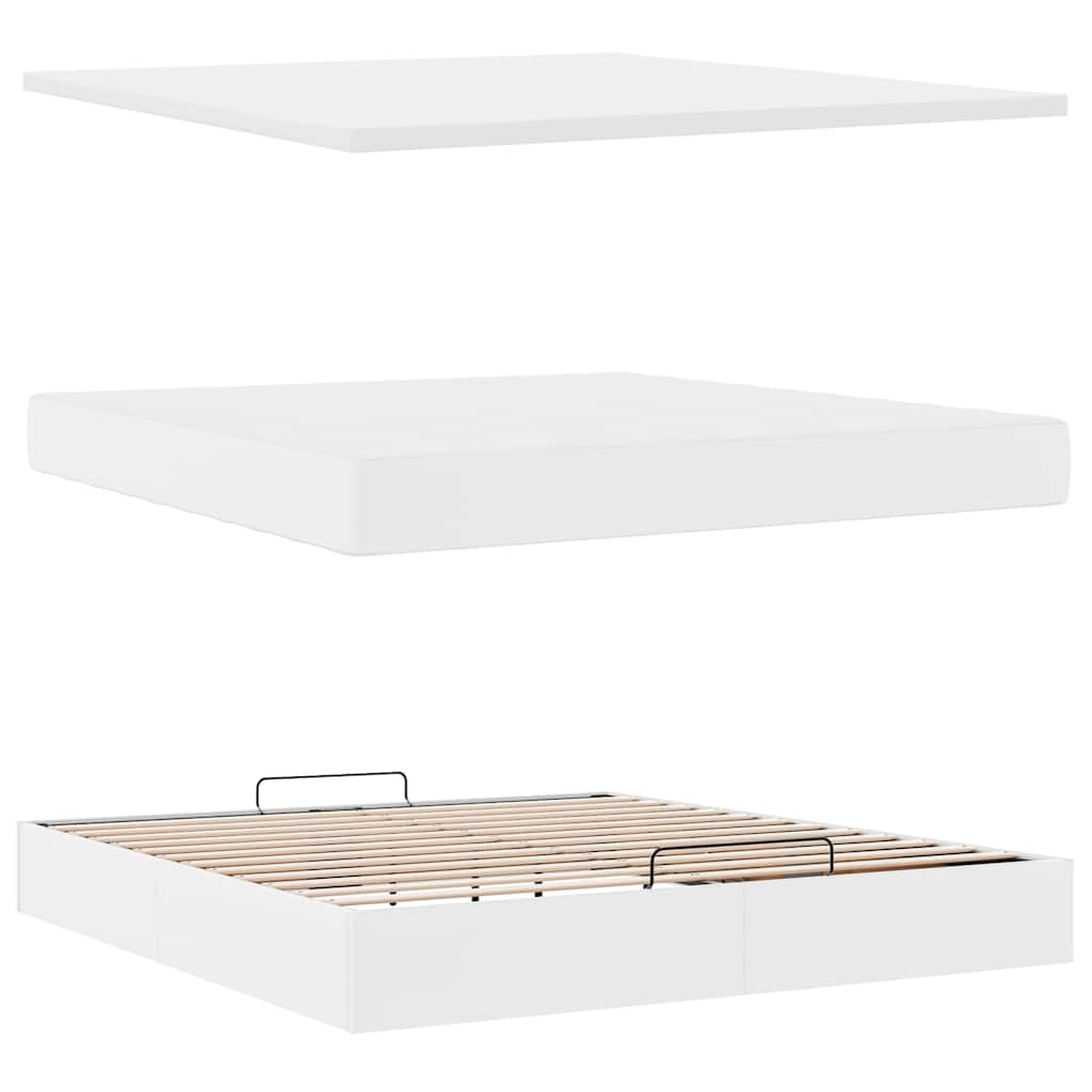 vidaXL Ottoman-Bett mit Matratzen & LEDs Reinweiß 180x200cm Kunstleder