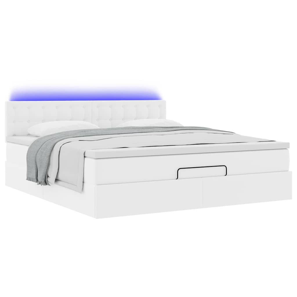 vidaXL Ottoman-Bett mit Matratzen & LEDs Reinweiß 180x200cm Kunstleder