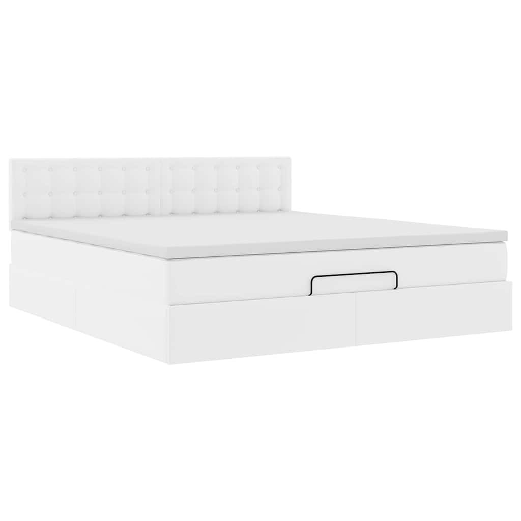 vidaXL Ottoman-Bett mit Matratzen & LEDs Reinweiß 180x200cm Kunstleder