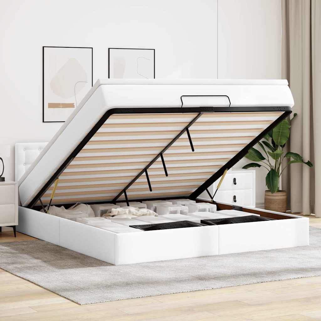 vidaXL Ottoman-Bett mit Matratzen & LEDs Reinweiß 180x200cm Kunstleder