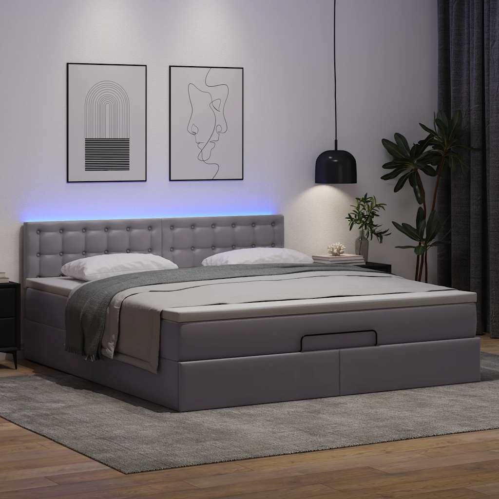 Ottoman-Bett mit Matratzen & LEDs Grau 180x200 cm Kunstleder