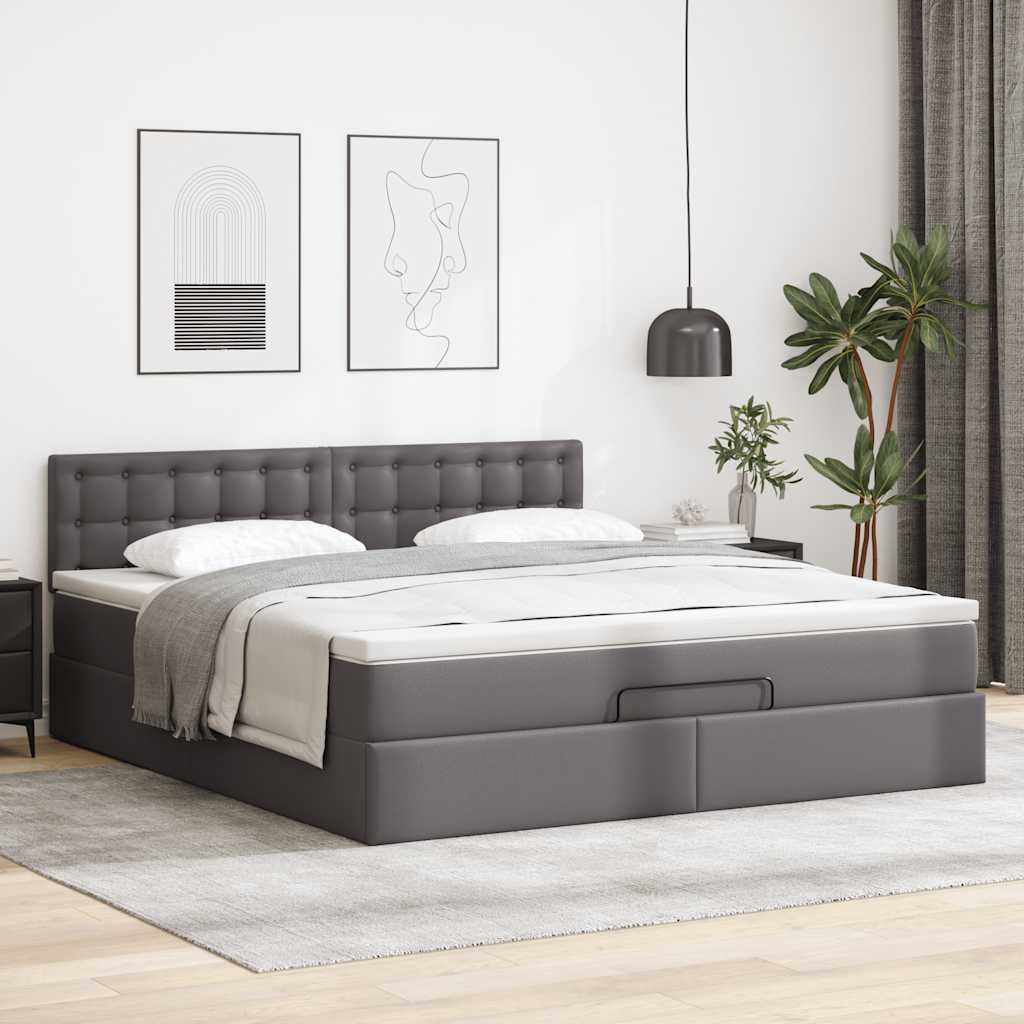 vidaXL Ottoman-Bett mit Matratzen & LEDs Grau 180x200 cm Kunstleder
