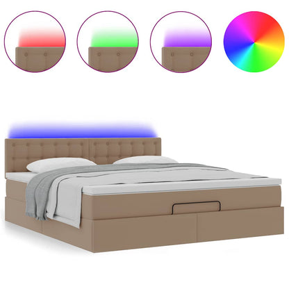 vidaXL Ottoman-Bett mit Matratzen & LEDs Cappuccino-Braun 180x200cm