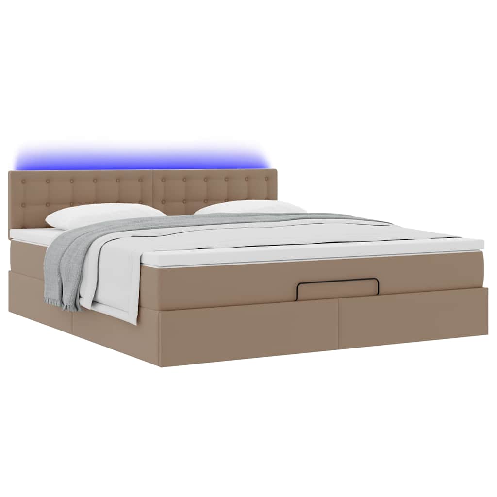 vidaXL Ottoman-Bett mit Matratzen & LEDs Cappuccino-Braun 180x200cm