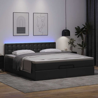 Ottoman-Bett mit Matratzen & LEDs Schwarz 200x200 cm Kunstleder