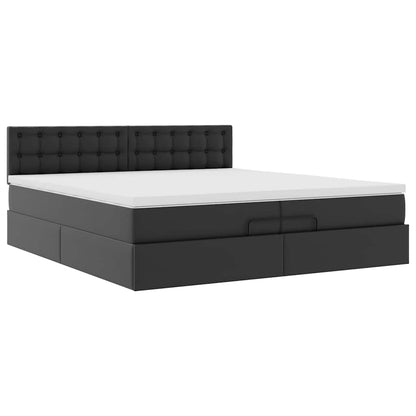 Ottoman-Bett mit Matratzen & LEDs Schwarz 200x200 cm Kunstleder