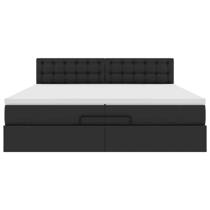 Ottoman-Bett mit Matratzen & LEDs Schwarz 200x200 cm Kunstleder