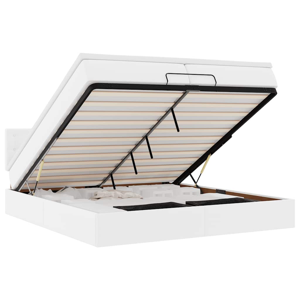 Ottoman-Bett mit Matratzen & LEDs Reinweiß 200x200cm Kunstleder