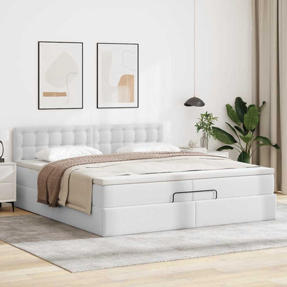 vidaXL Ottoman-Bett mit Matratzen & LEDs Reinweiß 200x200cm Kunstleder