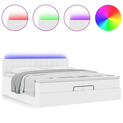 Ottoman-Bett mit Matratzen & LEDs Reinweiß 200x200cm Kunstleder