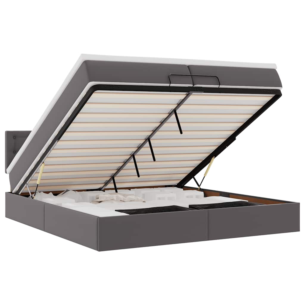 vidaXL Ottoman-Bett mit Matratzen & LEDs Grau 200x200 cm Kunstleder