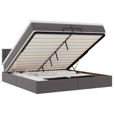 vidaXL Ottoman-Bett mit Matratzen & LEDs Grau 200x200 cm Kunstleder