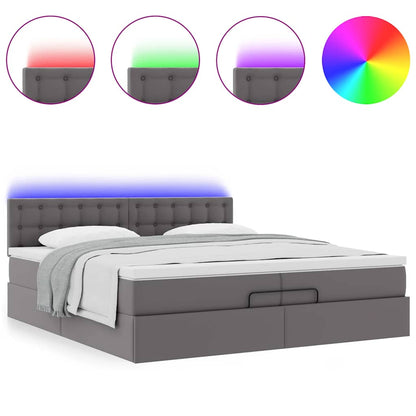 vidaXL Ottoman-Bett mit Matratzen & LEDs Grau 200x200 cm Kunstleder
