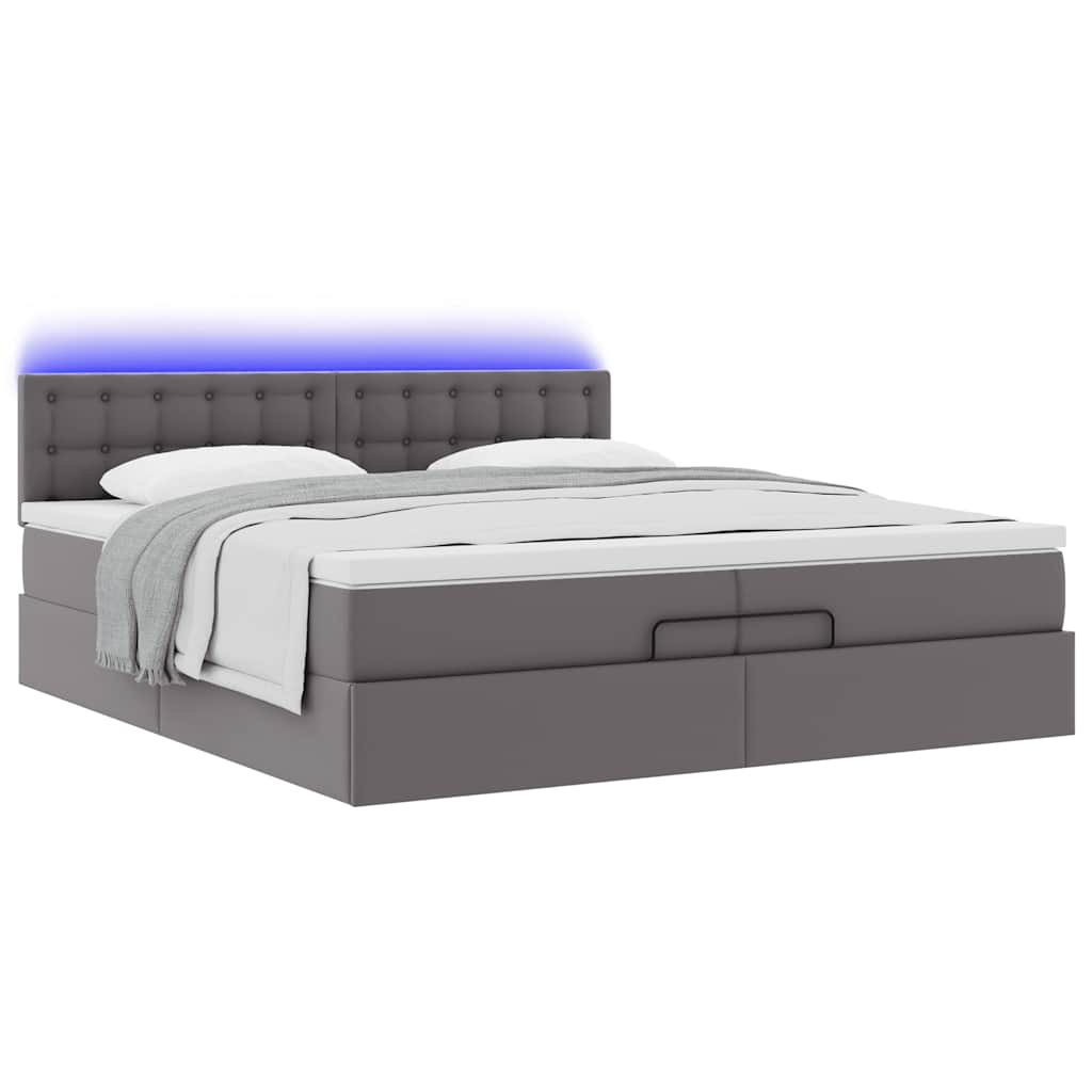 vidaXL Ottoman-Bett mit Matratzen & LEDs Grau 200x200 cm Kunstleder