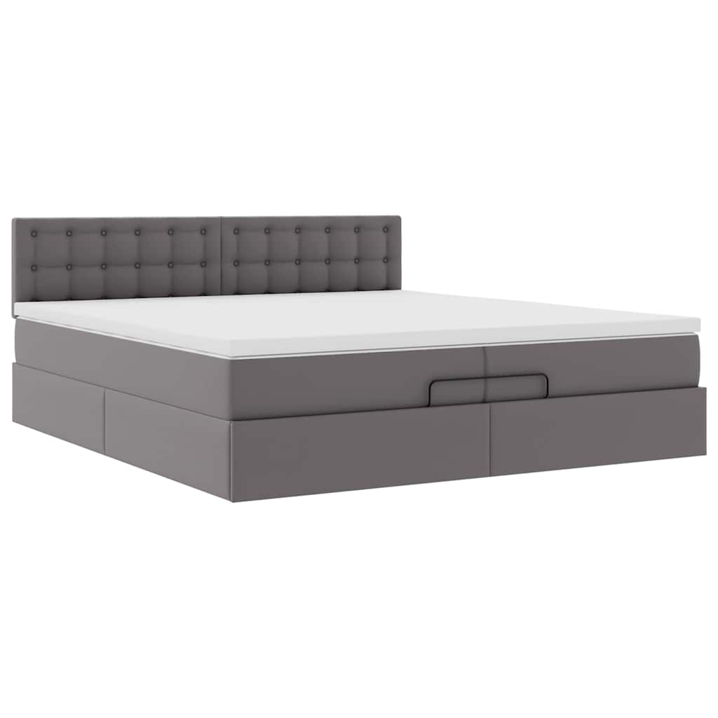 vidaXL Ottoman-Bett mit Matratzen & LEDs Grau 200x200 cm Kunstleder