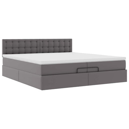 vidaXL Ottoman-Bett mit Matratzen & LEDs Grau 200x200 cm Kunstleder