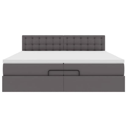 vidaXL Ottoman-Bett mit Matratzen & LEDs Grau 200x200 cm Kunstleder