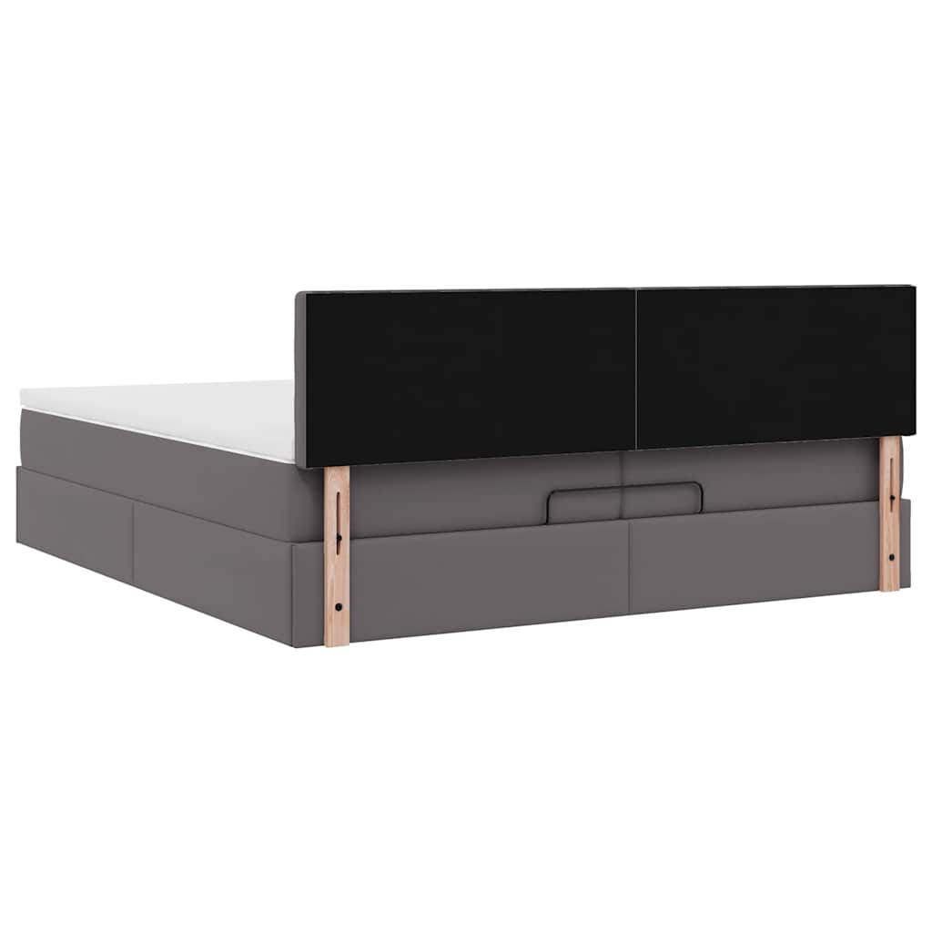 vidaXL Ottoman-Bett mit Matratzen & LEDs Grau 200x200 cm Kunstleder