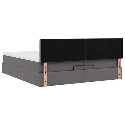 vidaXL Ottoman-Bett mit Matratzen & LEDs Grau 200x200 cm Kunstleder