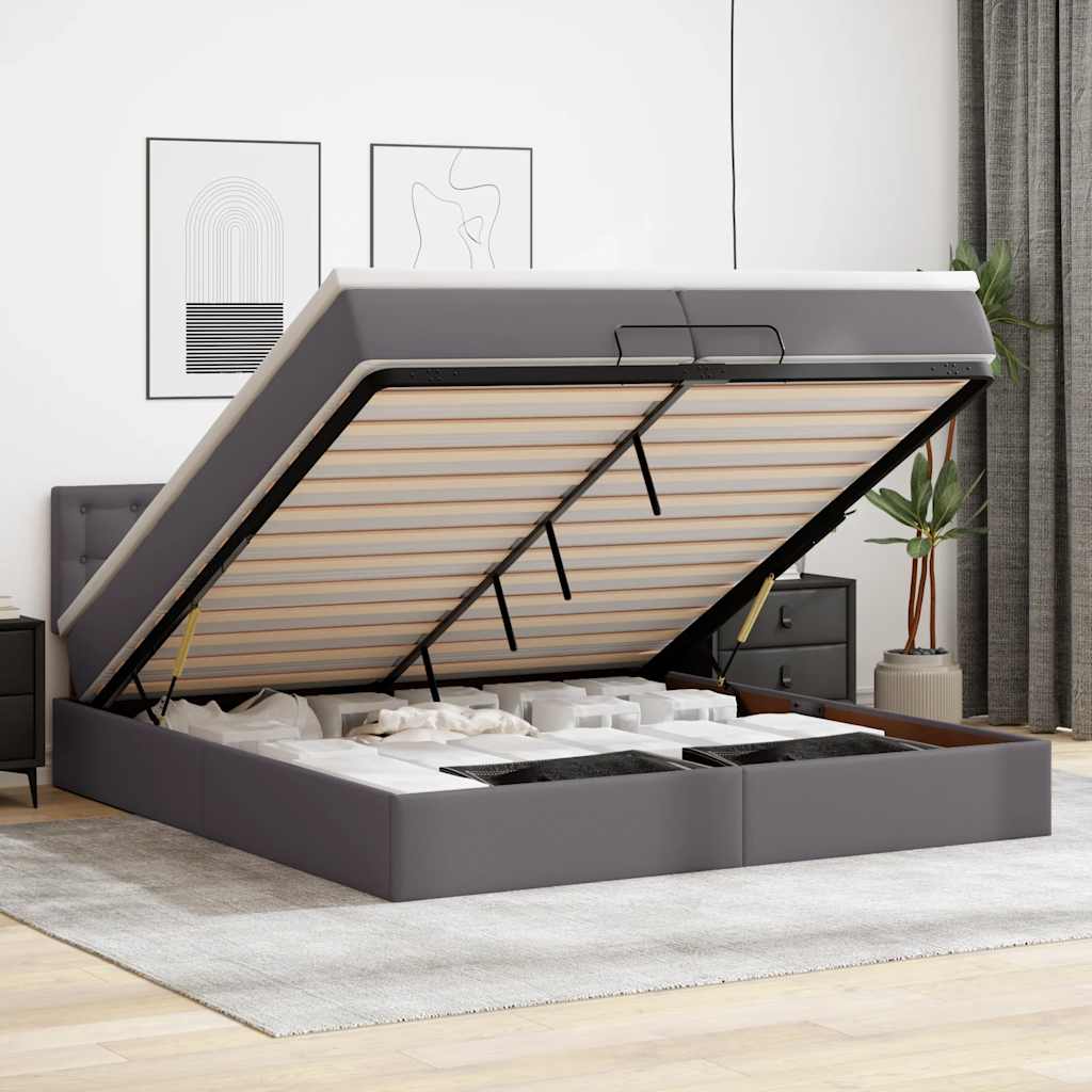 vidaXL Ottoman-Bett mit Matratzen & LEDs Grau 200x200 cm Kunstleder