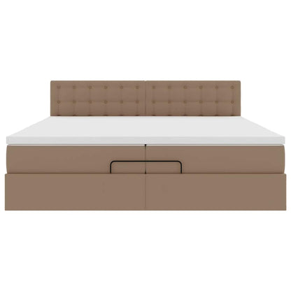 vidaXL Ottoman-Bett mit Matratzen LEDs Cappuccino 200x200cm Kunstleder