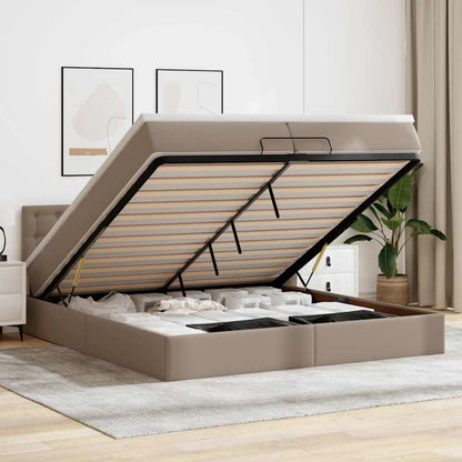 vidaXL Ottoman-Bett mit Matratzen LEDs Cappuccino 200x200cm Kunstleder