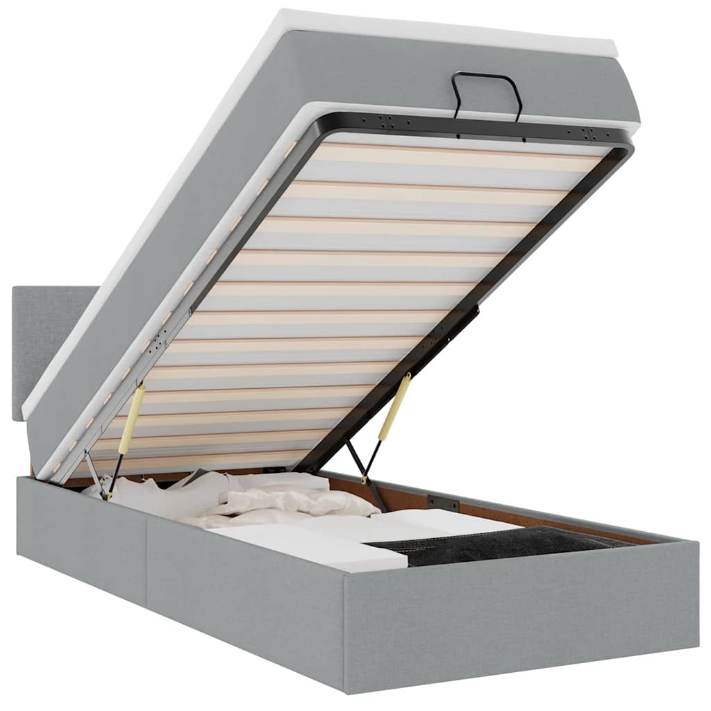 Ottomane Bett mit Matratze & LEDs Hellgrau 80x200 cm Stoff