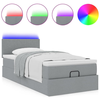 vidaXL Ottoman-Bett mit Matratze & LEDs Hellgrau 90x190 cm Stoff